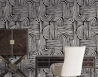 Modern Geometric Line Art Wallpaper | Abstract Wall Mural | Removable Peel and Stick