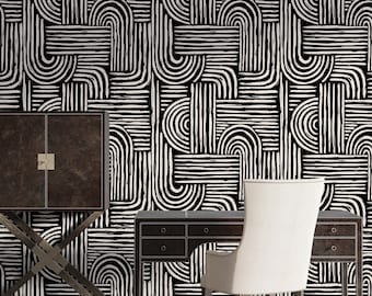 Black and White Wallpaper | Abstract Wall Mural | Geometric Wallpaper Peel and Stick