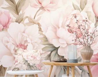 Bright Flower Wallpaper | Large Peony Floral Wall Mural | Floral Wallpaper Peel and Stick