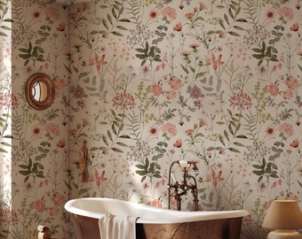 Watercolor Wildflower Wallpaper | Botanical Floral Wall Mural | Removable Wallpaper
