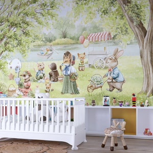 Carta da parati adesiva per bambini, carta da parati effetto bosco, carta da parati effetto foresta per bambini, carta da parati per cameretta dei bambini, murale per sala giochi