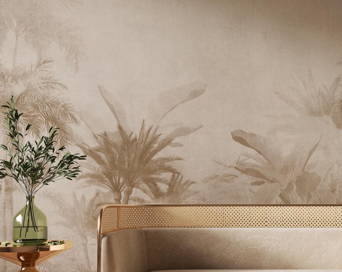Featured listing image: Beige Tropical Leaves Removable Wallpaper | Serene Nature Wall Mural | Peel and Stick