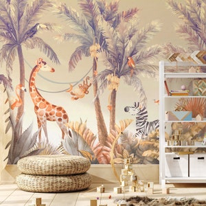 Kids Wallpaper | Watercolor Safari Adventure Wall Mural | Safari Wallpaper Peel and Stick