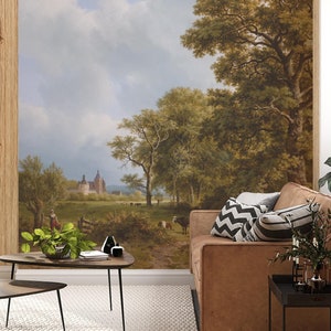 Vintage Landscape Wallpaper, Classical Cottagecore Wall Mural, Castle Wall Art