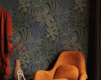 Vintage Dark Fern Botanical Wallpaper - Peel and Stick Removable Wallpaper