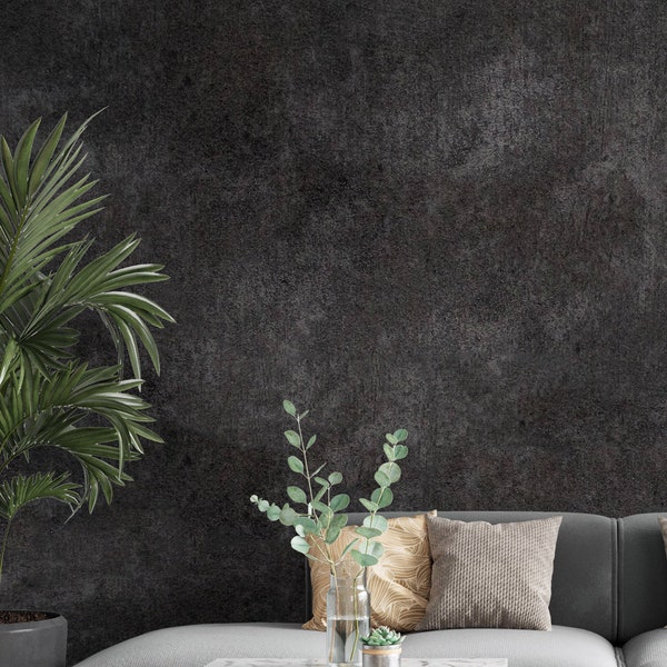 Black Concrete Wallpaper | Concrete Texture Wall Mural | Removable Peel and Stick
