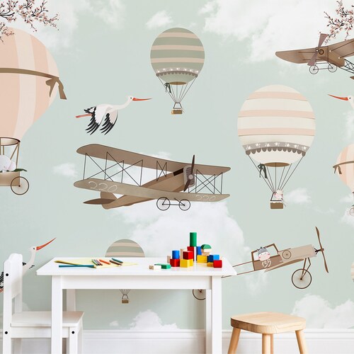 Hot Air Balloon Kids Wallpaper Peel and Stick Self Adhesive Etsy