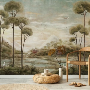 Vintage Landscape Wallpaper Scenic Wall Mural Rural Wallpaper Peel and Stick Removable Wallpaper zdjęcie 3