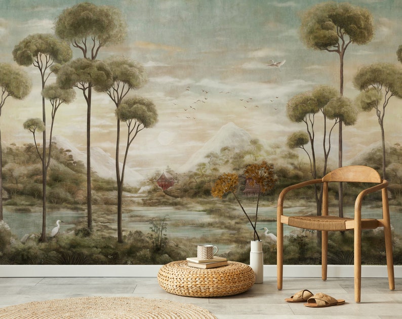 Vintage Landscape Wallpaper Scenic Wall Mural Rural Wallpaper Peel and Stick Removable Wallpaper zdjęcie 3