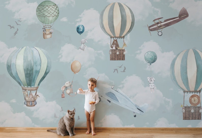 Kids Wallpaper Peel and Stick Hot Air Balloon Removable Etsy