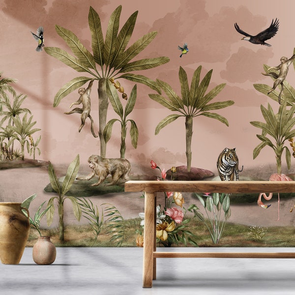 Tropical Wallpaper Peel and Stick | Jungle Plants Wall Mural