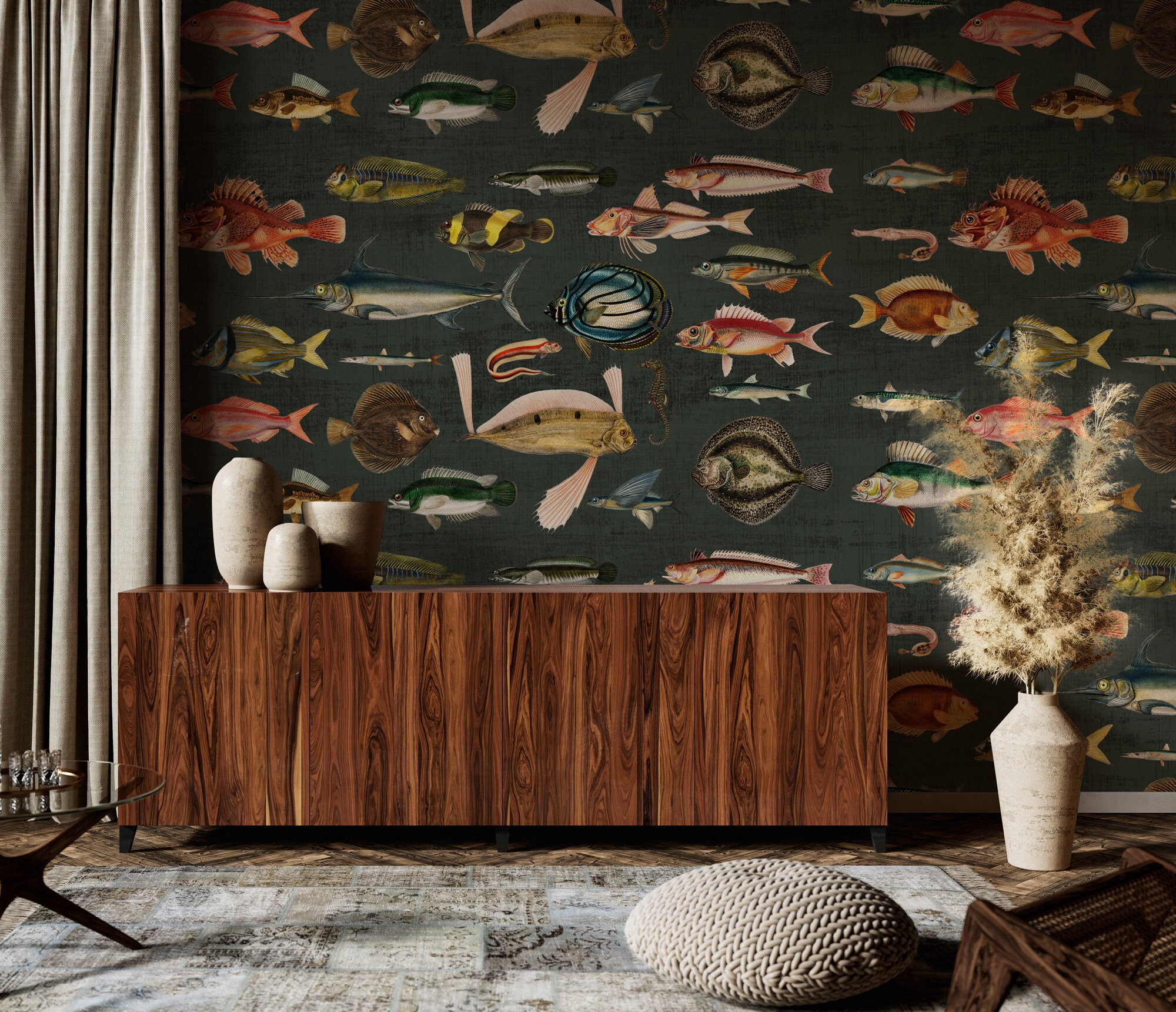 Vintage Fish Wallpaper Peel and Stick Removable Wallpaper Fish Wall Mural  Fish Wall Print 