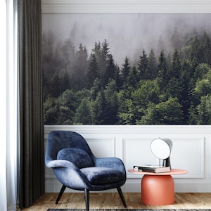 Forest Wallpaper Nature Wall Mural Peel and Stick Self Adhesive Foggy Forest Mural Living Room image 6