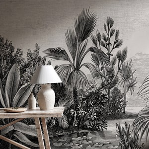 Landscape Wallpaper Peel and Stick | Monochrome Landscape Wall Mural