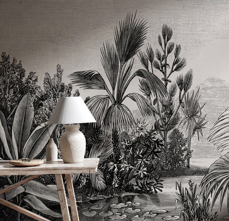 Landscape Wallpaper Peel and Stick Monochrome Landscape Wall Mural image 1