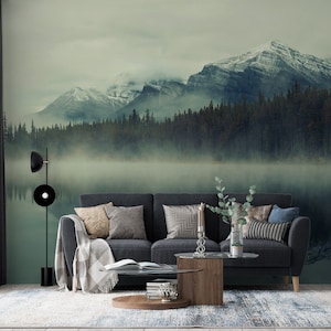 Landscape Wallpaper Peel and Stick | Foggy Mountain Wall Mural