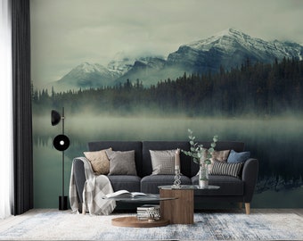 Landscape Wallpaper Peel and Stick | Foggy Mountain Wall Mural