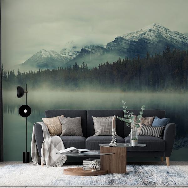 Landscape Wallpaper Peel and Stick | Foggy Mountain Wall Mural