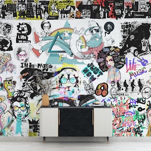 Art Wallpaper- Peel and Stick- Abstract Graffiti Wall Mural- Street Art- Modern Wall Art