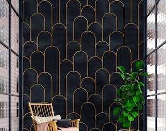 Dunkle Geometrische Tapete schälen und aufkleben | Art Deco Wandbild