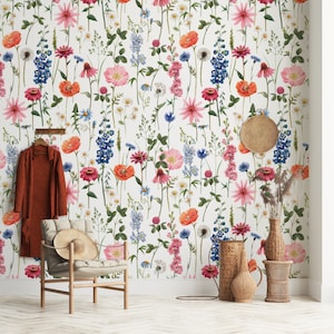 Soft Little Floral Wallpaper Peel and Stick | Wild Flower Wall Mural