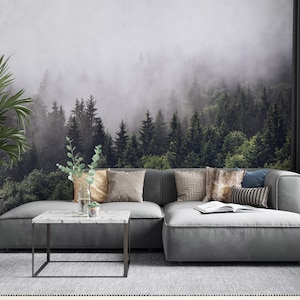 Forest Wallpaper Nature Wall Mural Peel and Stick Self Adhesive Foggy Forest Mural Living Room image 4