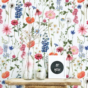 Soft Little Floral Wallpaper Peel and Stick | Wild Flower Wall Mural