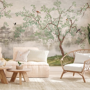 Chinoiserie Wallpaper Peel and Stick, Removable Wallpaper, Boho Floral Wall Mural image 7