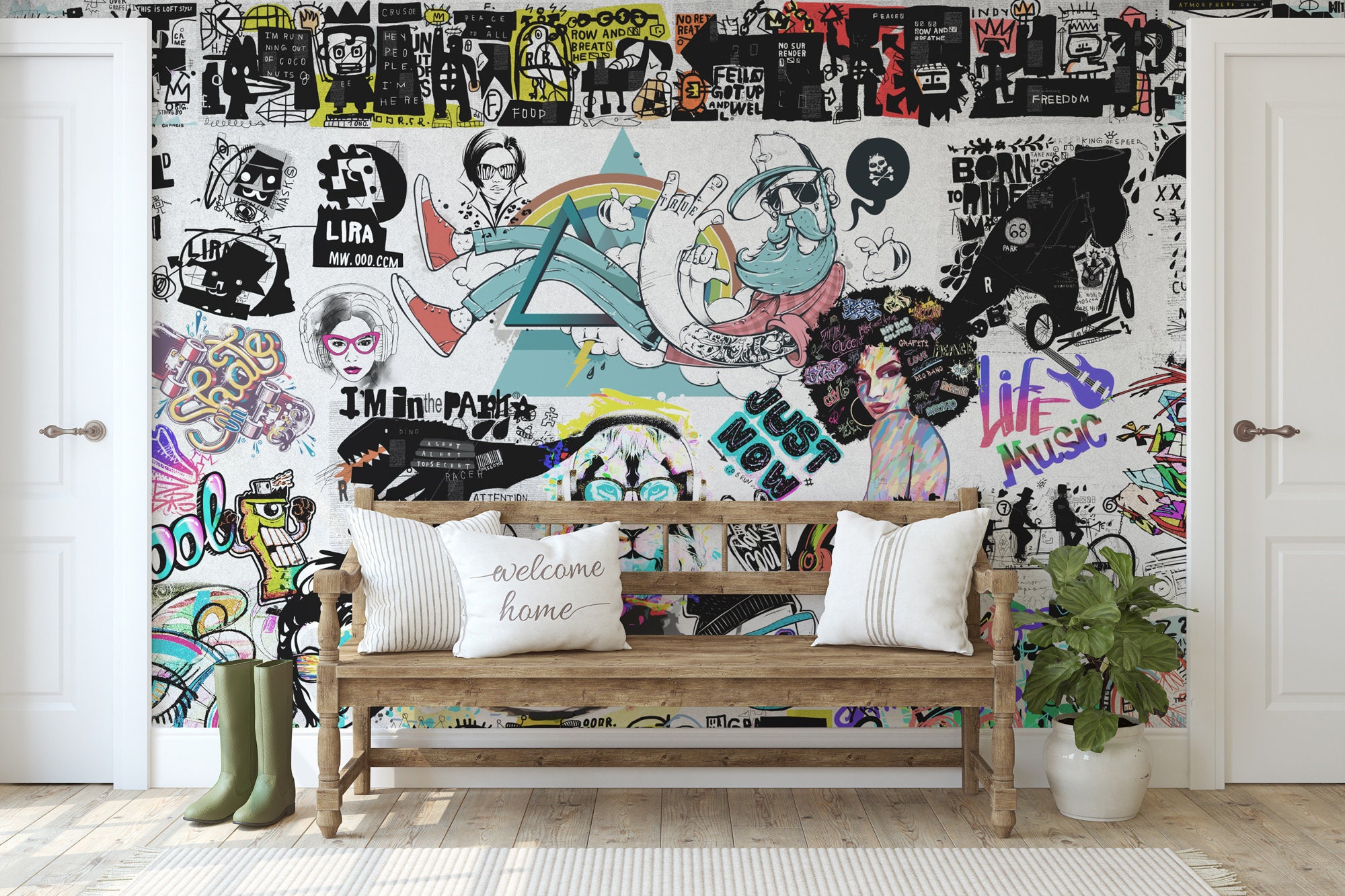 Original Abstract Graffiti Collage Wall Mural Wallpaper Modern Wall Art Street  Art Wallpaper Graffiti Art Peel and Stick Adhesive Wallpaper -  Norway