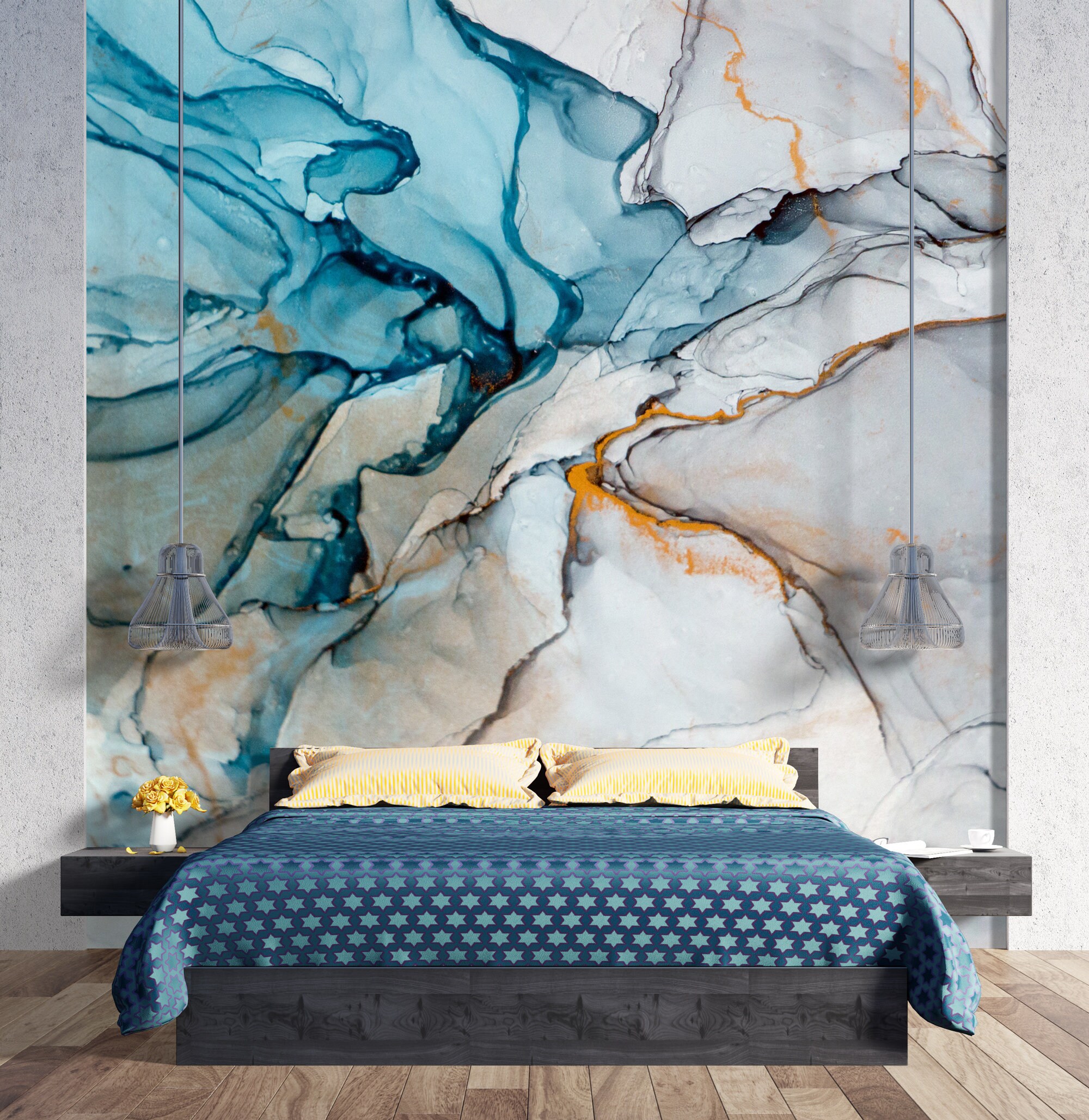 Blue and Gray Marble Wallpaper Marble Textured Wall Mural Etsy Canada