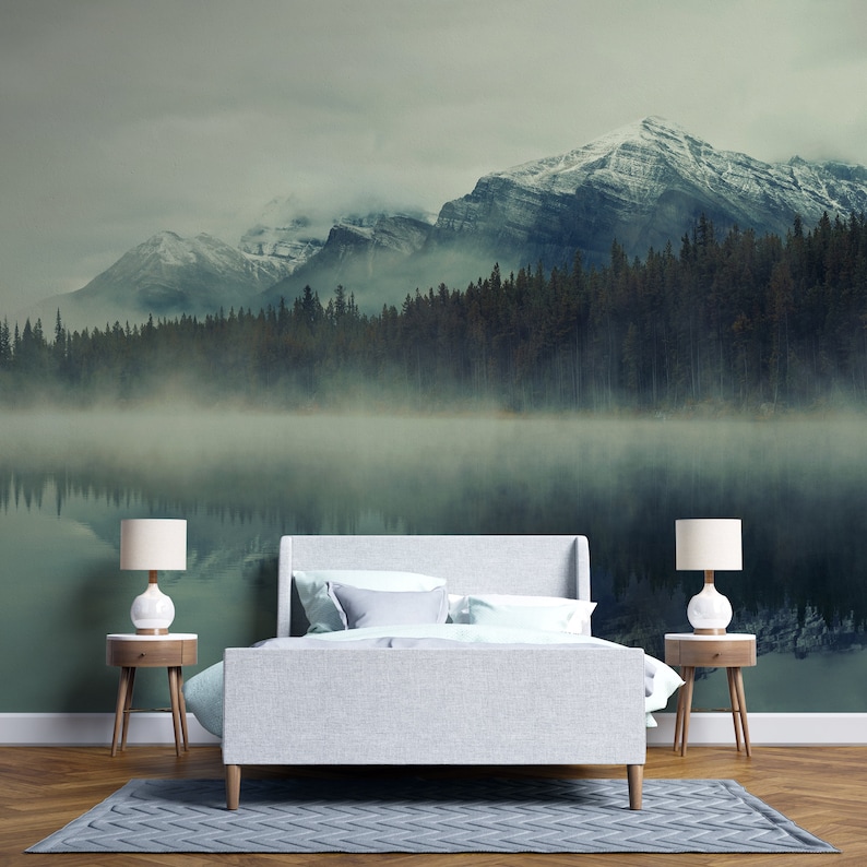 Landscape Wallpaper Peel and Stick Foggy Mountain Wall Mural Etsy