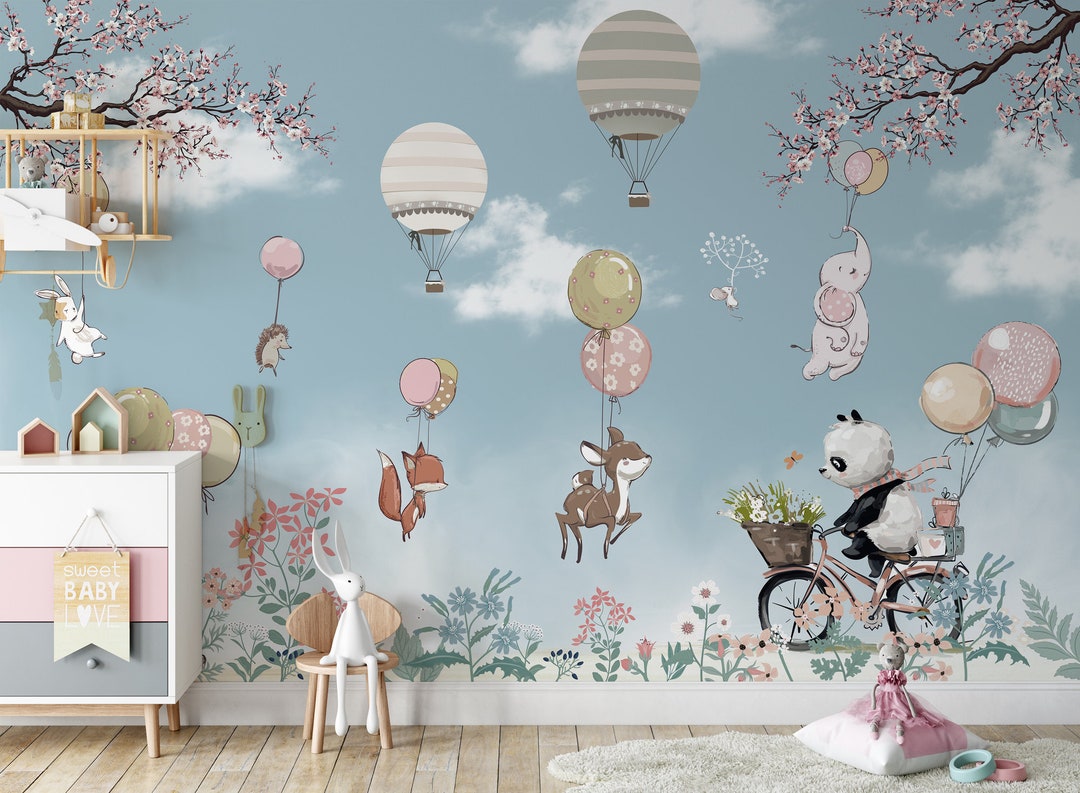 Kids Wallpaper Removable Wallpaper Animals Wallpaper Peel - Etsy