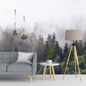 Forest Wallpaper Nature Wall Mural Peel and Stick Self Adhesive Foggy Forest Mural Living Room image 5