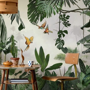 Rainforest Wallpaper- Tropical Wall Mural- Removable-  Tropical Forest- Palm Tree- Peel and Stick- Self Adhesive- Living Room Decor