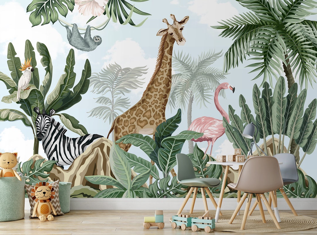 Kids Safari Animal Wallpaper | Childrens Wildlife Wall Mural | Peel and ...