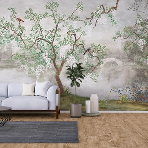 Chinoiserie Wallpaper Peel and Stick, Removable Wallpaper, Boho Floral Wall Mural image 8