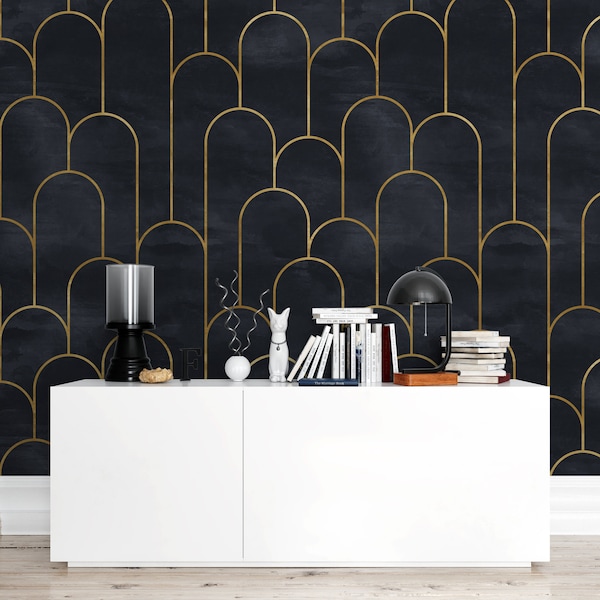 Dark Geometric Wallpaper Peel and Stick | Art Deco Wall Mural