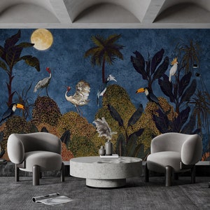 Dark Tropical Wallpaper Peel and Stick | Jungle wall Mural