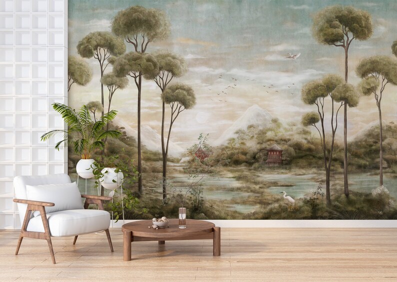 Vintage Landscape Wallpaper Scenic Wall Mural Rural Wallpaper Peel and Stick Removable Wallpaper zdjęcie 1