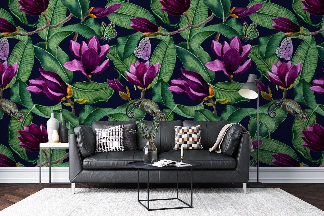 Banana Leaf Wallpaper Exotic Leaves Wall Mural Tropical | Etsy