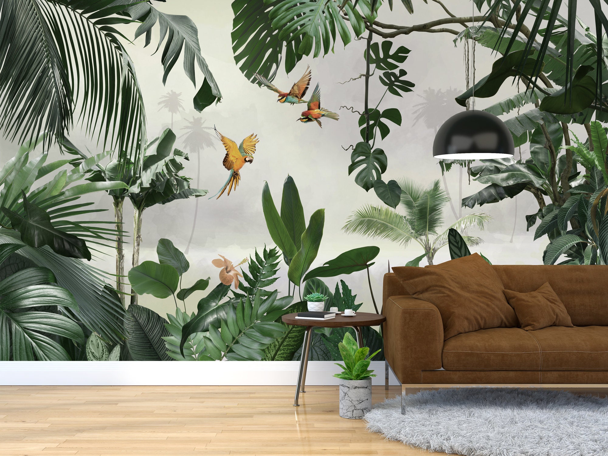  Adhesivo decorativo de pared con plantas de palmera verde,  hojas de selva tropical, despegar y pegar, removible para bricolaje,  decoración de murales de pared, sala de estar, dormitorio, oficina, :  Herramientas