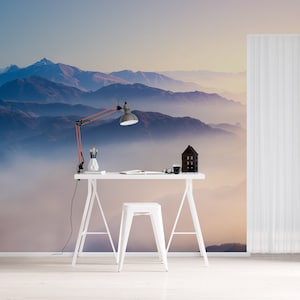 Landscape Wallpaper Peel and Stick | Foggy Sunrise Wall Mural