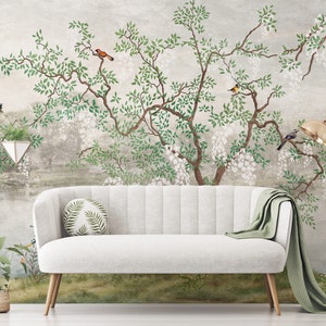 Chinoiserie Wallpaper Peel and Stick, Removable Wallpaper, Boho Floral Wall Mural