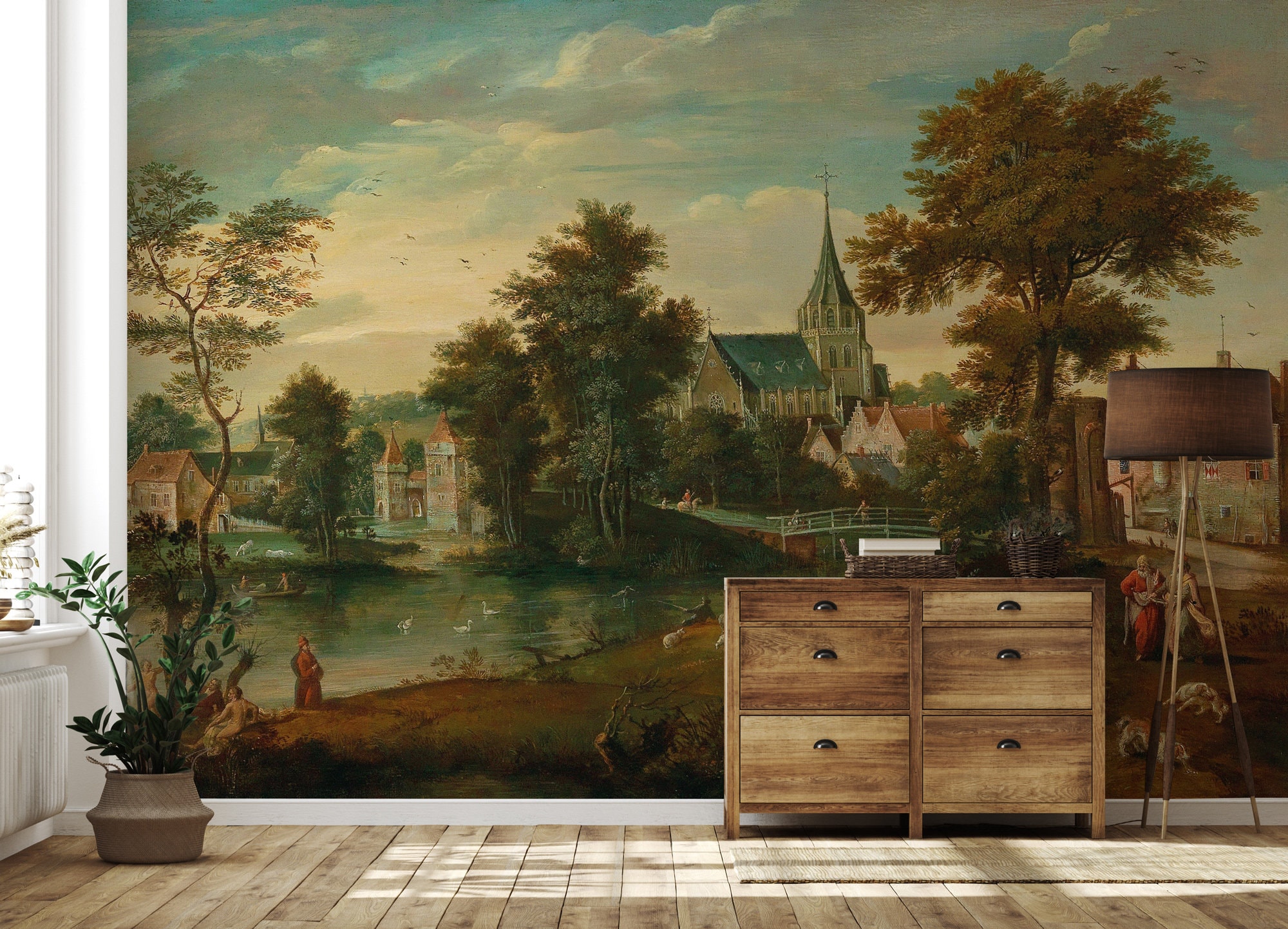 Rural Painting Wallpaper Peel and Stick Vintage Historical - Etsy