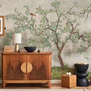 Chinoiserie Wallpaper Peel and Stick, Removable Wallpaper, Boho Floral Wall Mural image 4