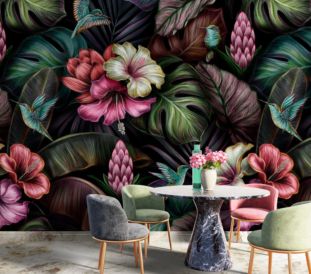 Tropical Leaf Wallpaper Peel and Stick | Banana Leaf Wall Mural - Etsy
