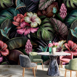 Carta da parati tropicale con foglie staccabili e attaccabili / murale con foglie di banana