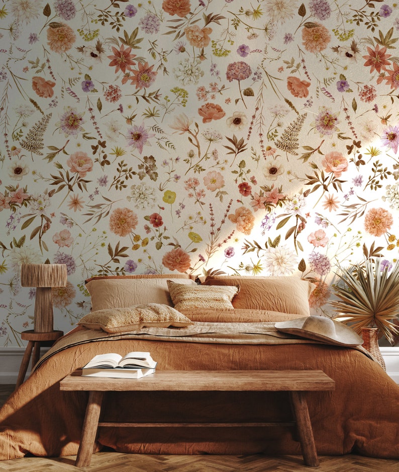 Little Soft Floral Wallpaper Wild Floral Wall Mural Field Flowers Wallpaper Peel and Stick zdjęcie 6