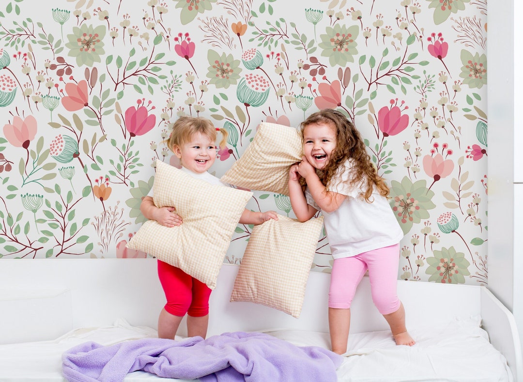 Kids Wallpaper Peel and Stick | Floral Nursery Wall Mural | Removable ...