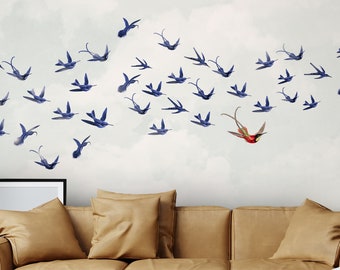 Vintage Birds Peel and Stick Wallpaper |  Cloud Sky Decor